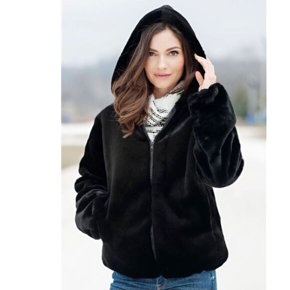 Vintage 70s Faux Fur Coat Brown Hood Full Oversized Jacket Bubble Sleeve Loeve M - Picture 5 of 16